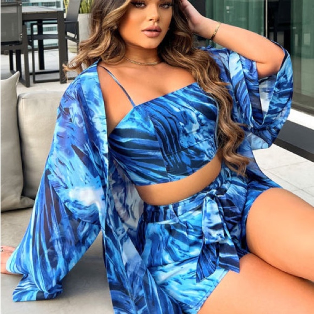 Fashion Nova Vibrant Blue Tie-Dye Set